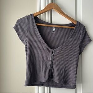 Me to We Purple Button-Up Crop Top